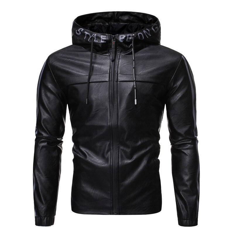new 2025 Autumn/winter Solid Color Men's Hooded Leather Jacket Fashion Trend Men Hooded Jacket Luxury Pu Casual Slim Men Jacket
