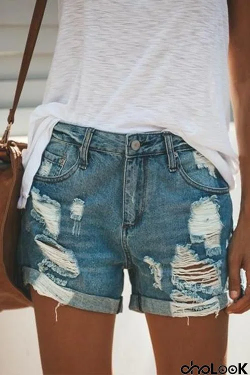 Ripped Holes Denim Shorts