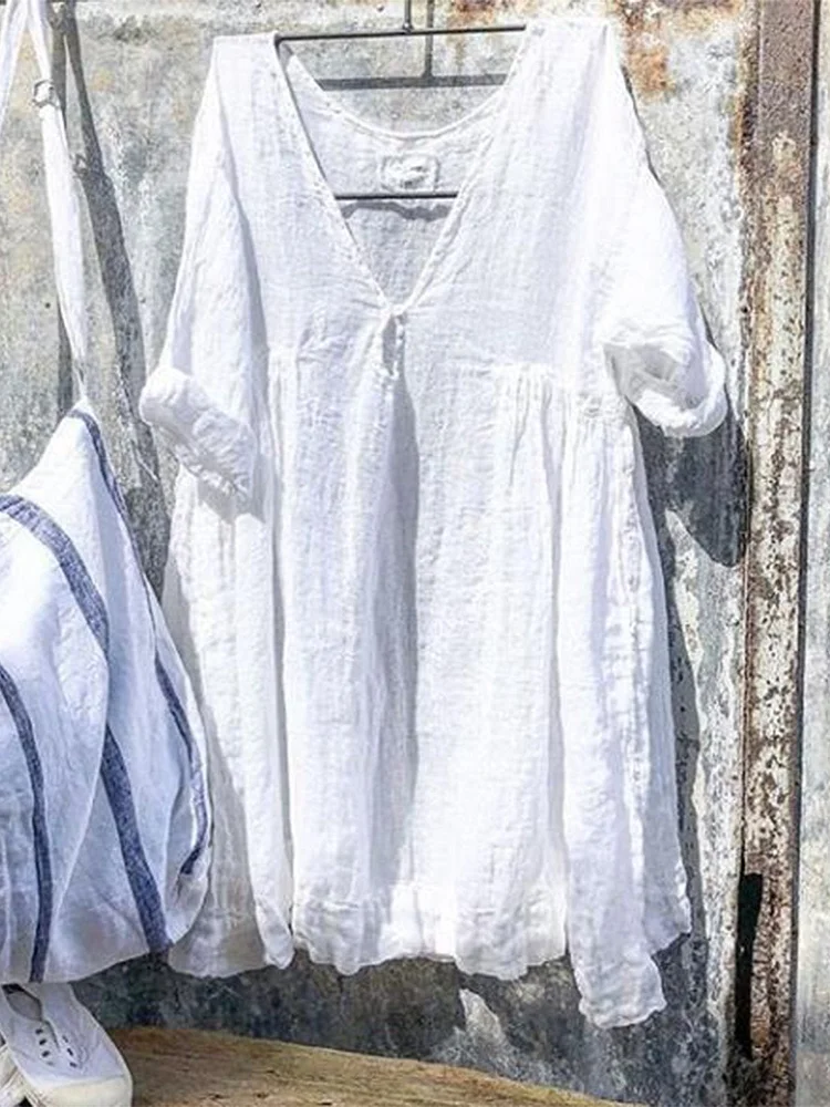 V Neck Buttoned Casual Half Sleeve Dresses