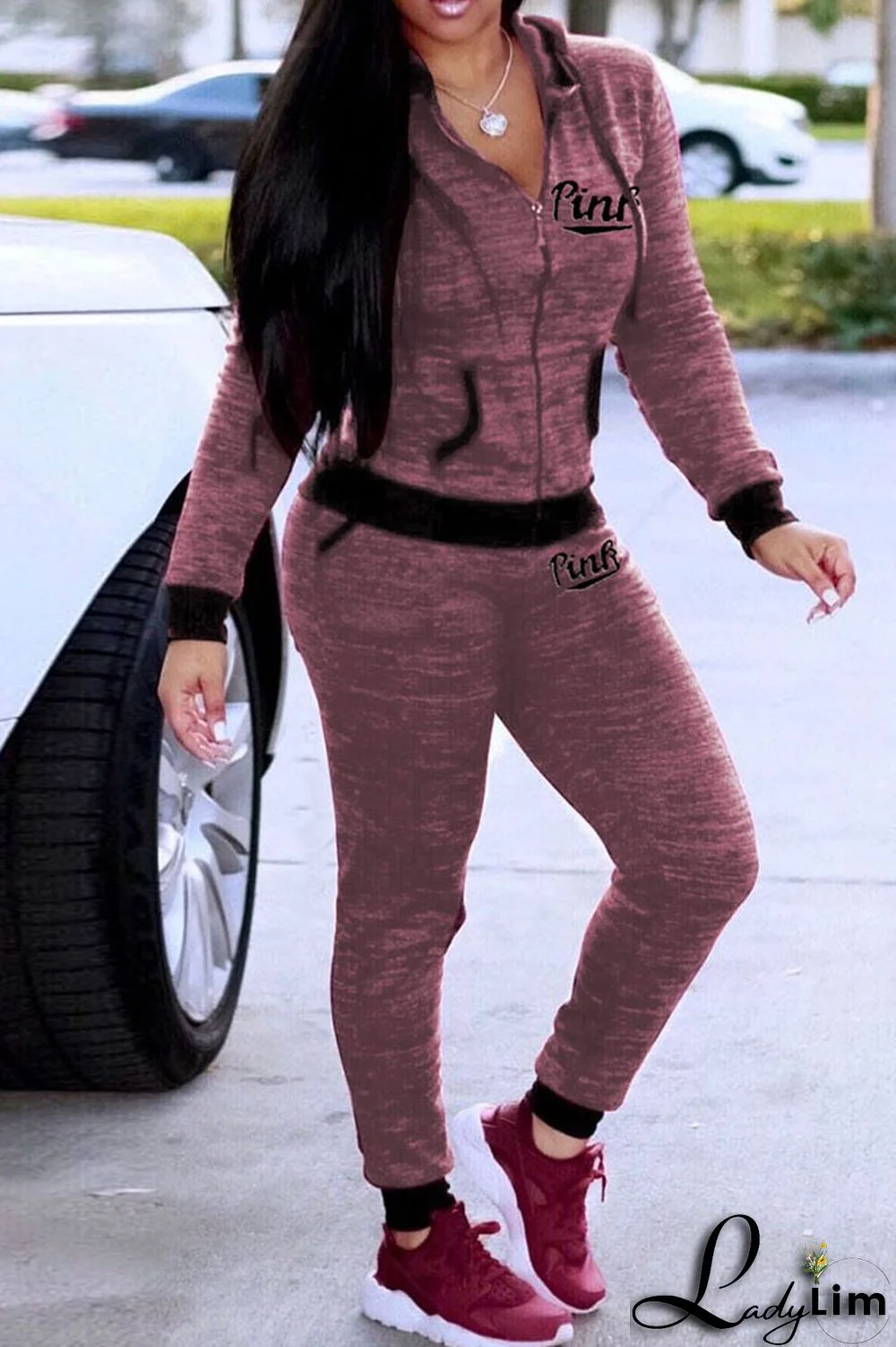 Grey Casual Sportswear Letter Print Patchwork Hooded Collar Long Sleeve Two Pieces