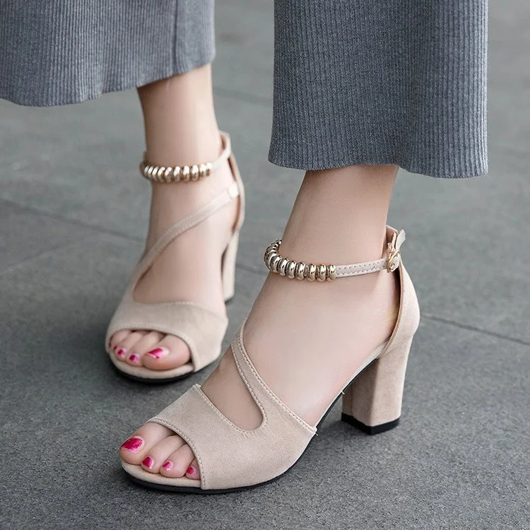 Yyvonne New Word With Roman Coarse Sandals Female Korean Version Of Casual High-Heeled Shoes Beaded Fish Mouth Women Sandals Large Code
