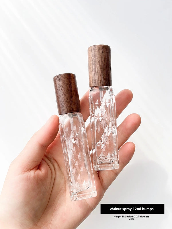 Perfume Sub-bottle High-end Portable 10 Ml Small Sample Bottle Press Bottle Glass Spray Replacement Bottle Wooden Lid Empty Bottle