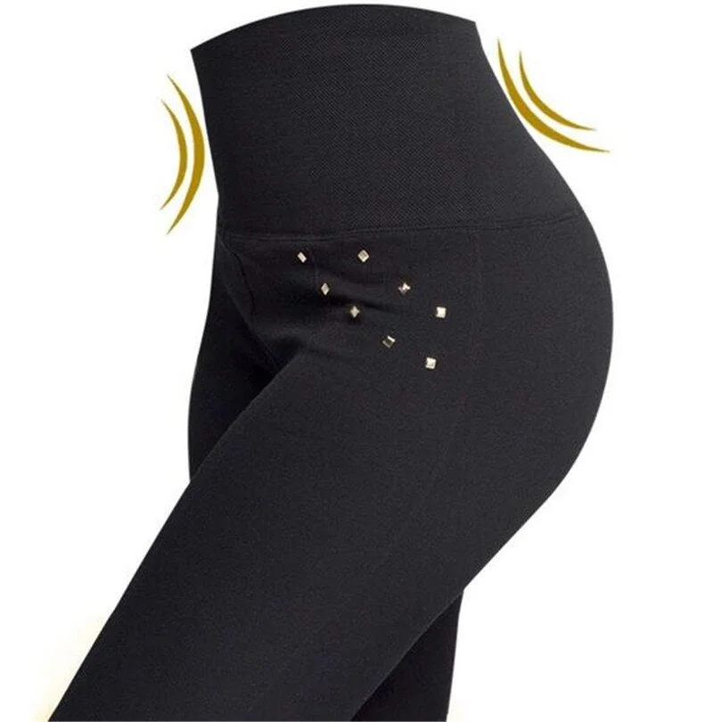 CUHAKCI Women Pencil Pants Workout High Waist Sexy Zipper Top Black Slim Button Decoration Hot Sale Push Leggings