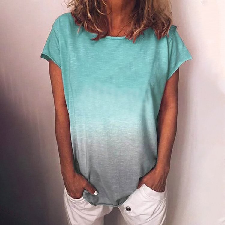 Round neck short-sleeved loose gradient ladies T-shirt