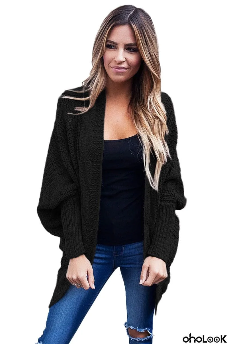 Ribbed Cuffs Dolman Sleeved Cardigan