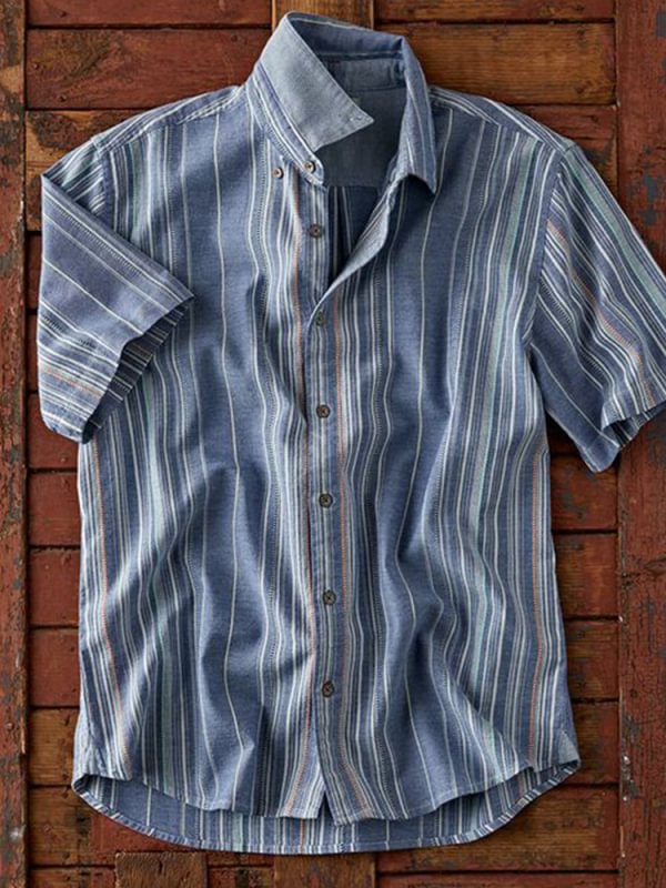 Men's multicolor lattice pattern cotton linen shirt