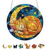 (18.5cm)DIY Acrylic Jigsaw Puzzle Window Hanging with Hanging Chain DIY Stained Glass Decoration Round Window Puzzle Decor for DIY Craft Project (Sleep Cat)