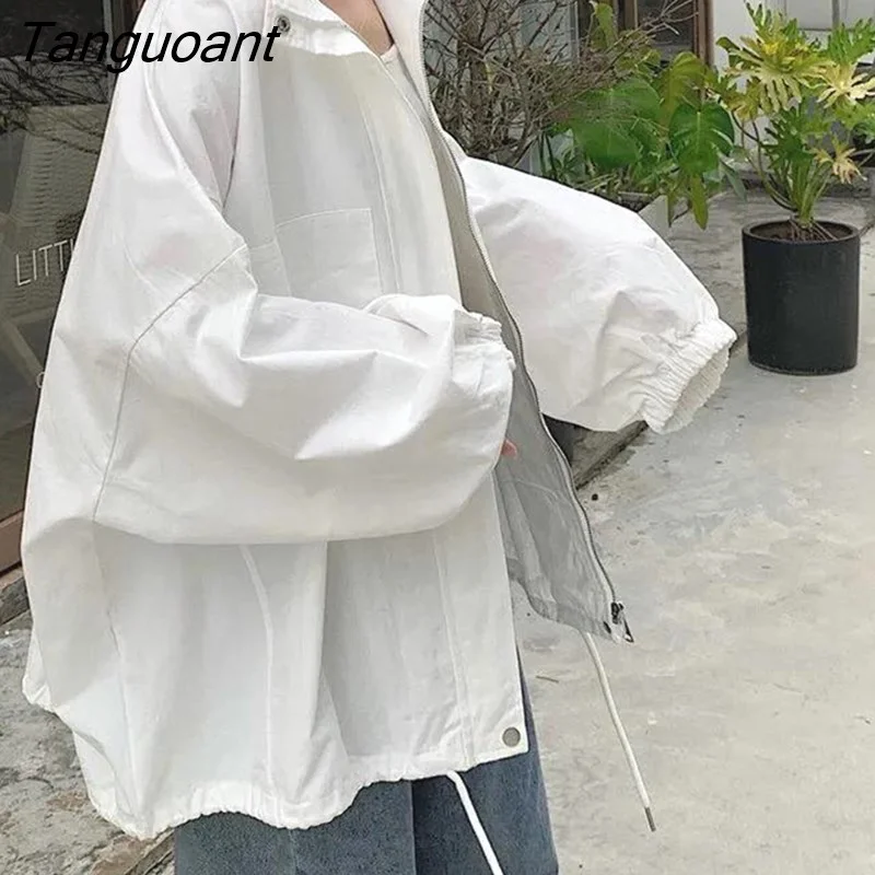 Tanguoant Women Basic Jackets Solid Turn-down Collar All-match Bf Harajuku Batwing Sleeve High Street Casual Teens Sun Protection Hot Sale