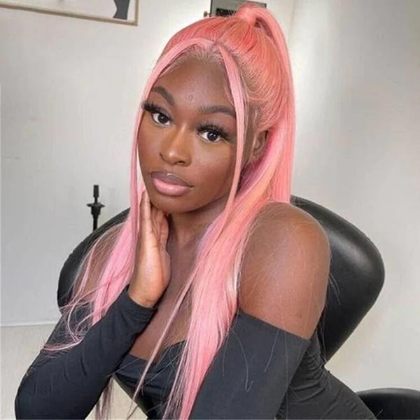 Junoda Pink Straight Lace Front Wig High Quality Colorful Human Hair Wigs