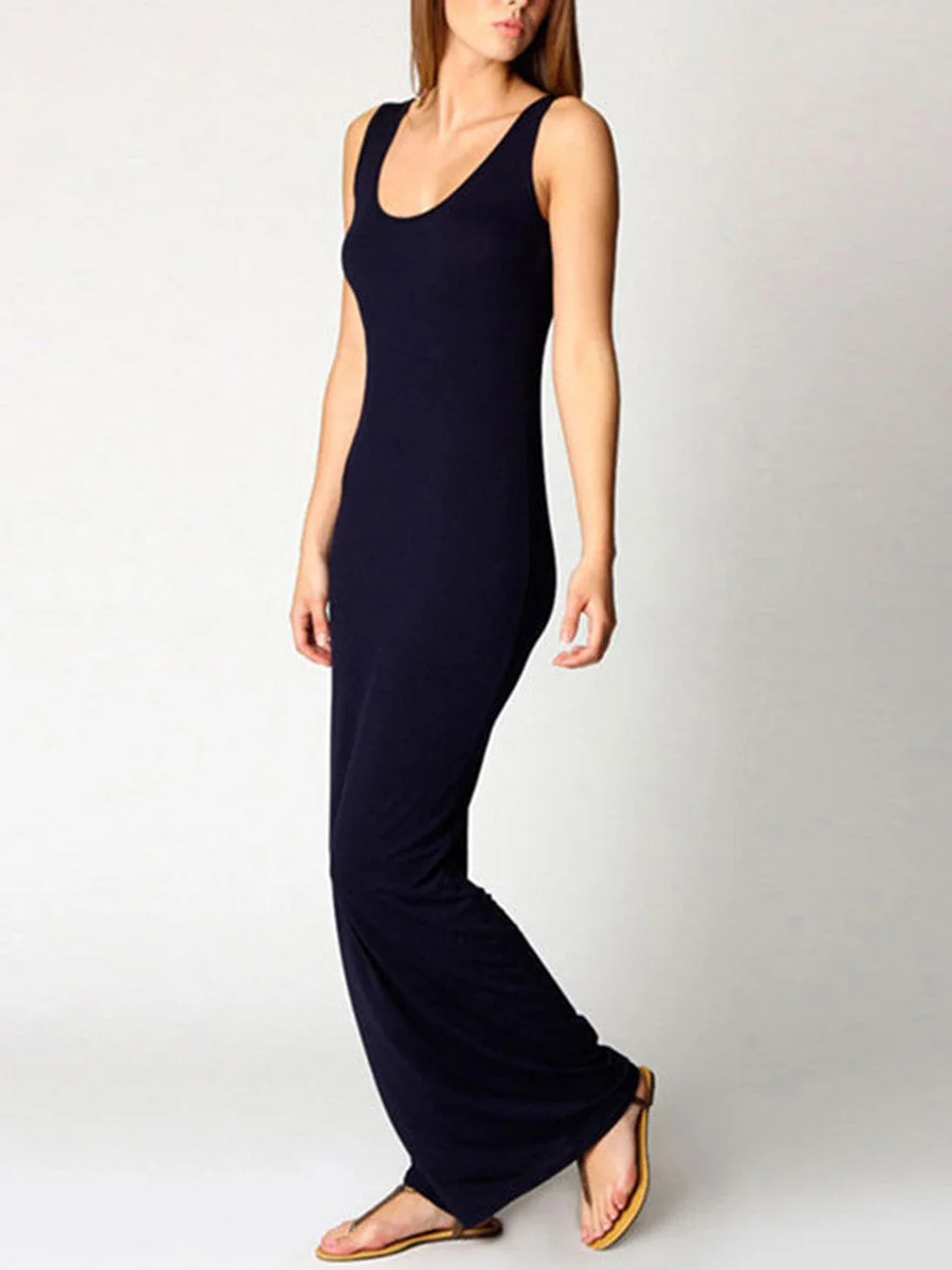 Round Neck Solid Color Dress