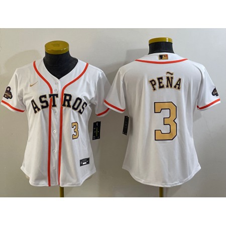 Youth Houston Astros #3 Jeremy Pena White 2023 Gold Collection With World Serise Champions Patch Stitched Baseball Jersey LBGY