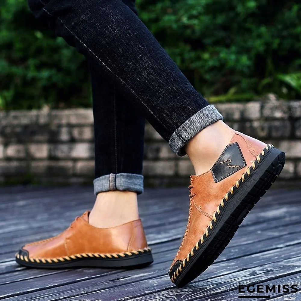 Men Casual Cow Leather Light Comfortable Split Leather Flats Shoes | EGEMISS