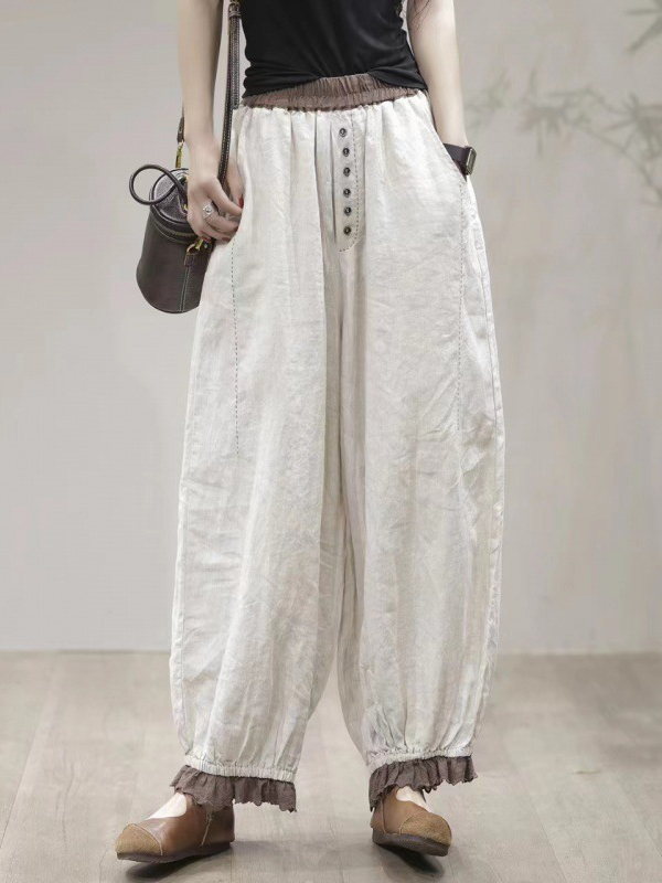 Artistic Patchwork Ruched Pants