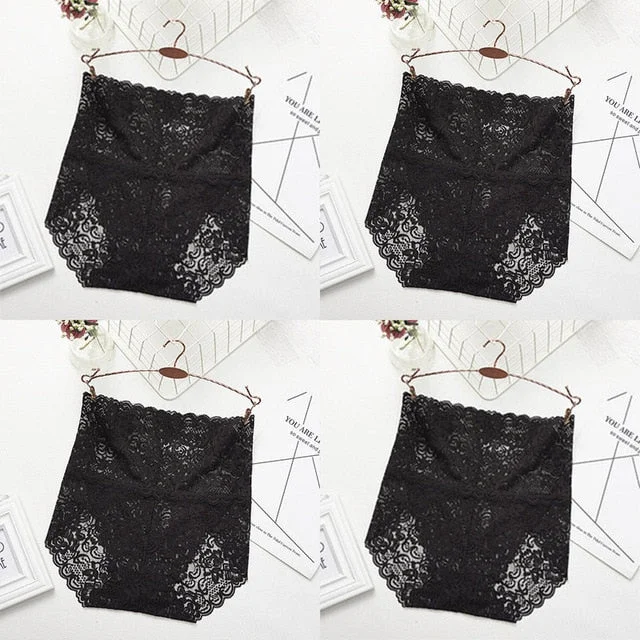 M-XXXL Women High Waist Lace Panties Sexy Underwear Women  Floral Transparent Lingerie Female Briefs Underpants Plus Size Pantys
