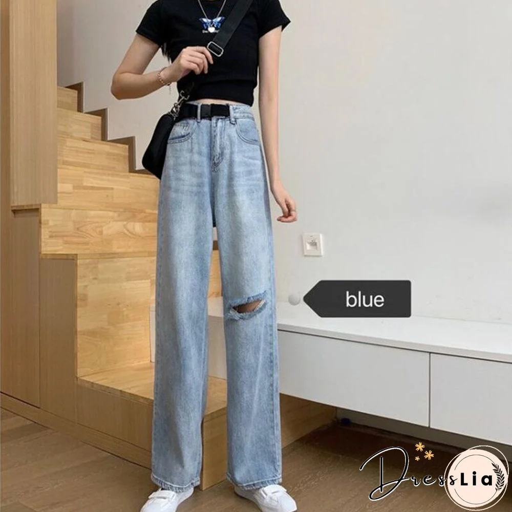 Woman Jeans Ripped High Waist Clothes Wide Leg Denim Clothing Streetwear Vintage Quality Fashion Harajuku Straight Pants
