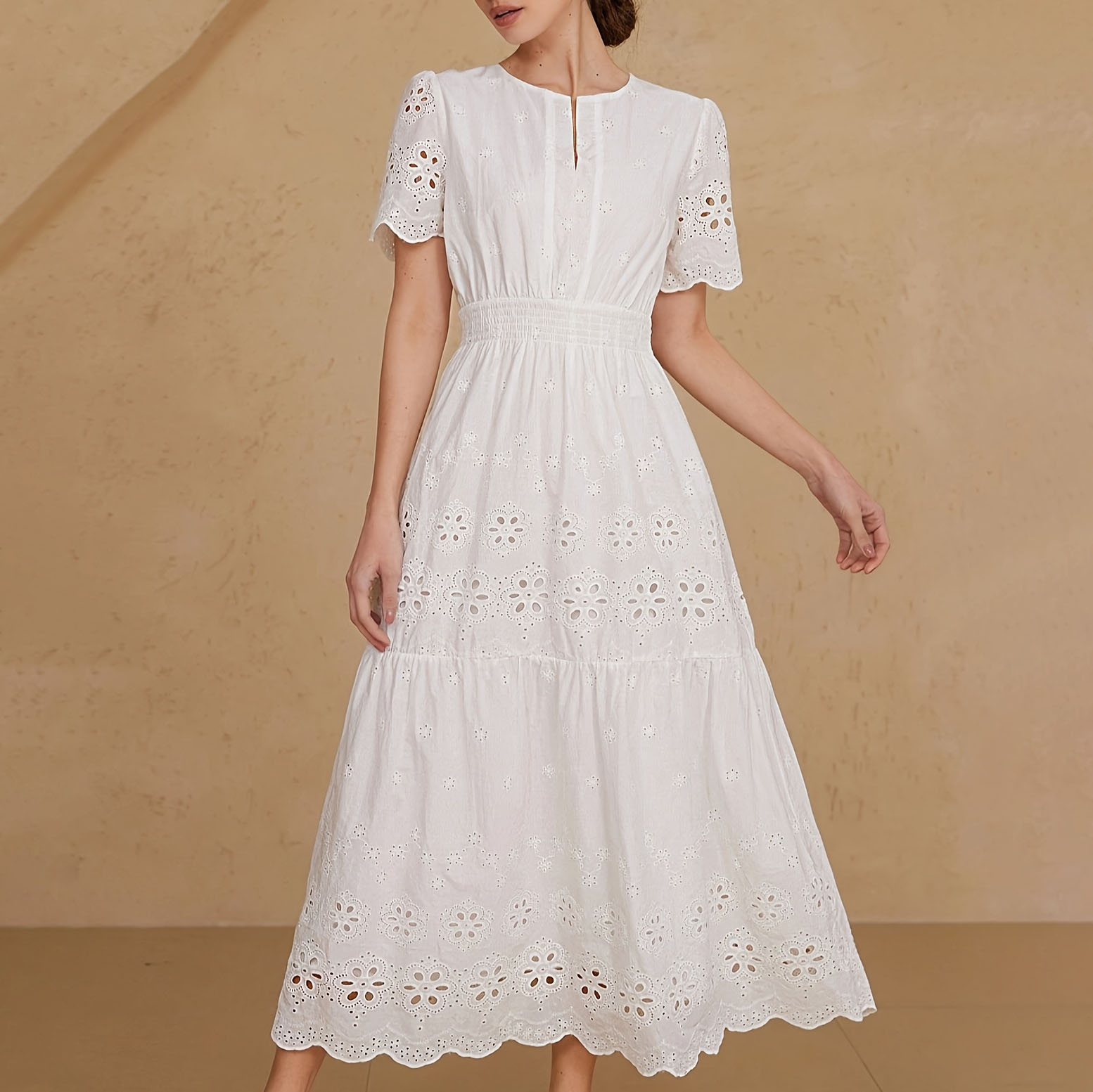 Elegant Spring And Summer Vacation Hollow Embroidered Dress elevenforest