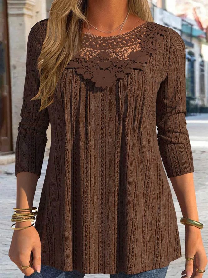 Women Long Sleeve V-neck Lace Printed Top