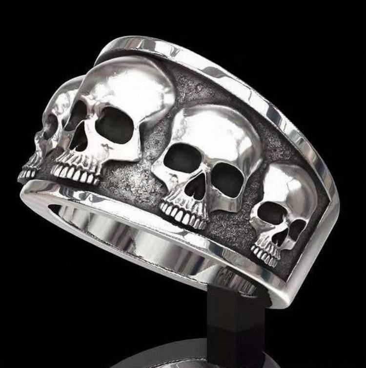 Gothic 925 Sterling Silver Five Skull Ring
