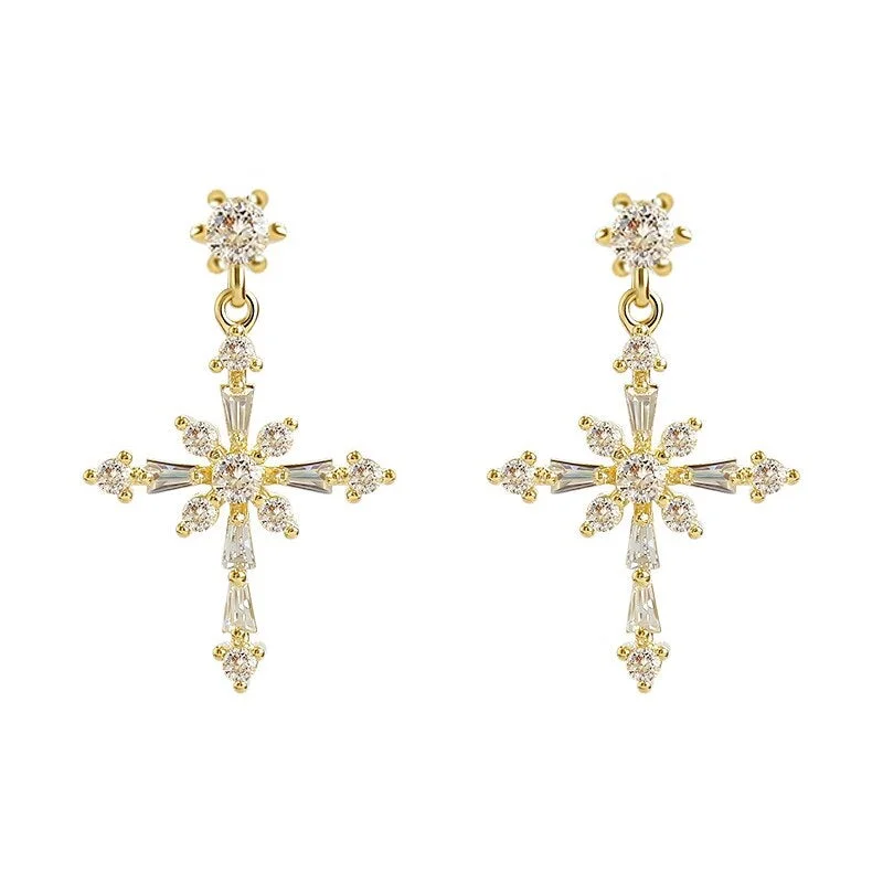Crystal Cross Pendant Earrings