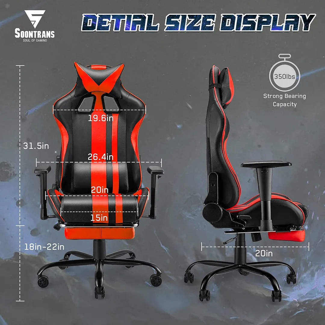  180&deg; Tiltable PU Leather with Footrest Height Adjustable Armrests, Headrest and Lumbar Support Computer Chair