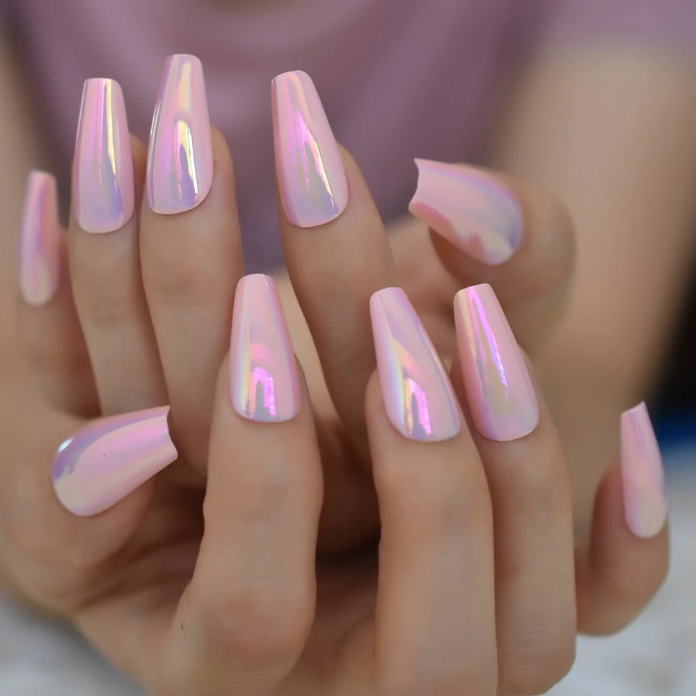 Trapezoid French Nail Nude Pink Color False Nails Black Top Long Tapered Coffin Nail Art Tips Thick Reusable with Adhesive Tabs-Nail Inspo