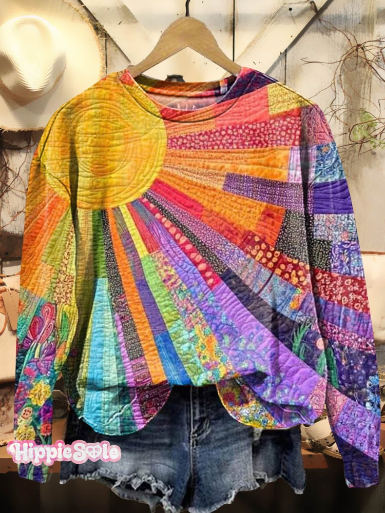 Colorful Checkered Print Casual Sweatshirt / Sun Pattern S