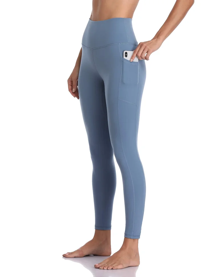 women high waisted yoga pants steel blue