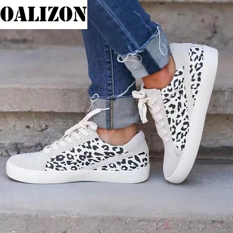 Sexy Leopard Print Fashion Women's Casual Sneakers Flat Sports Shoes Women Lady Lace Up Trainers Plimsolls Running Walking Shoes