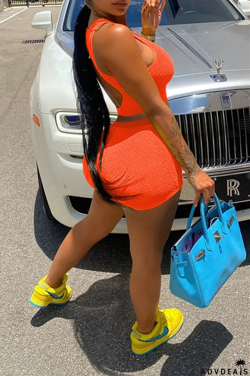 Yellow Fashion Casual Solid Basic U Neck Sleeveless Two Pieces