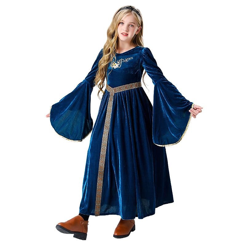 halloween cosplay medieval retro court aristocratic ball costume children's suede bell sleeve dress 2023 - US $27.99 –P2