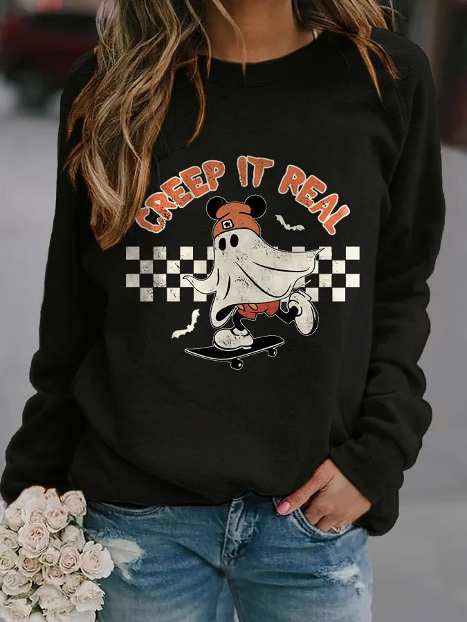 Halloween Creep It Real Print Sweatshirt
