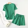 2022 Fashion Clothes Women Summer Short Sleeve T Shirts With Mini Shorts Stretch High Waist Two Pieces Sets Ladies Outfits