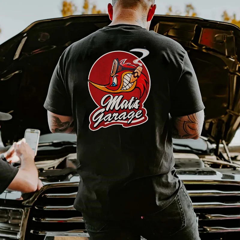 MAT'S GARAGE Hot Rod Bird Print Men's T-shirt