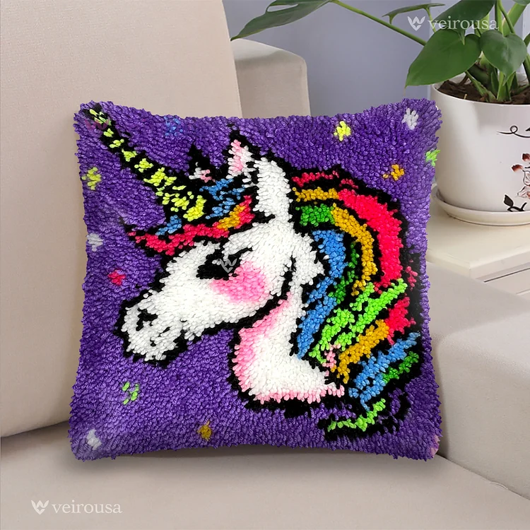 Unicorn Princess Latch Hook Pillow Kit for Adult, Beginner and Kid veirousa