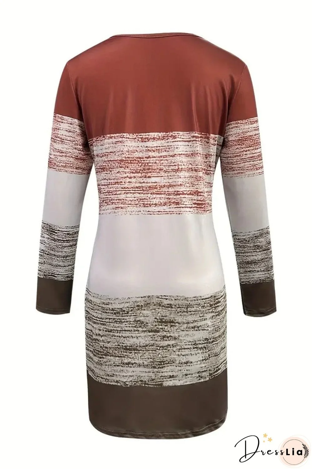 Color Block Round Neck Long Sleeve Dress