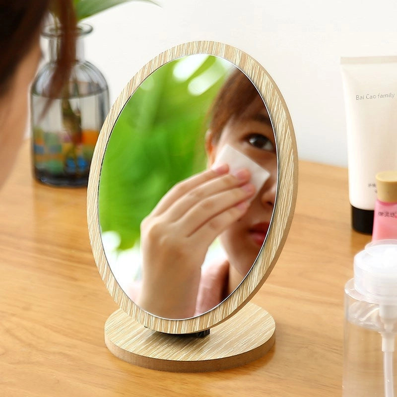 Desktop Makeup Mirror Folding Dormitory Mirror Cyber Celebrity Wooden Household Desktop Standing Small Mirror Women’s Beauty Mirror Dressing Mirror
