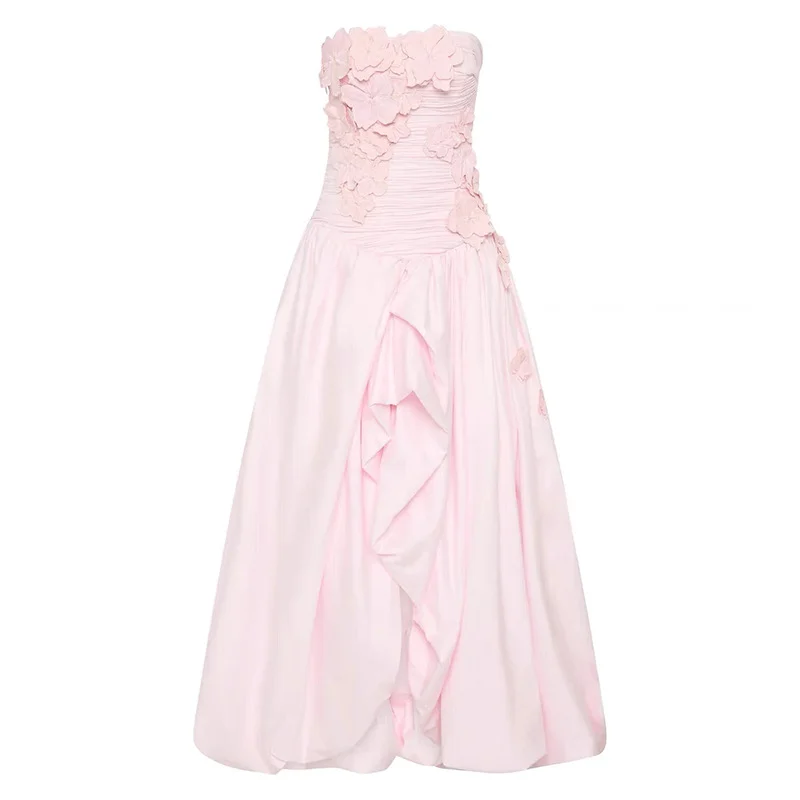 Zingj Famous Style Collation Three-Dimensional Flower Design Braid Dress Dress 2025 New Long Open Dress Women's Summer
