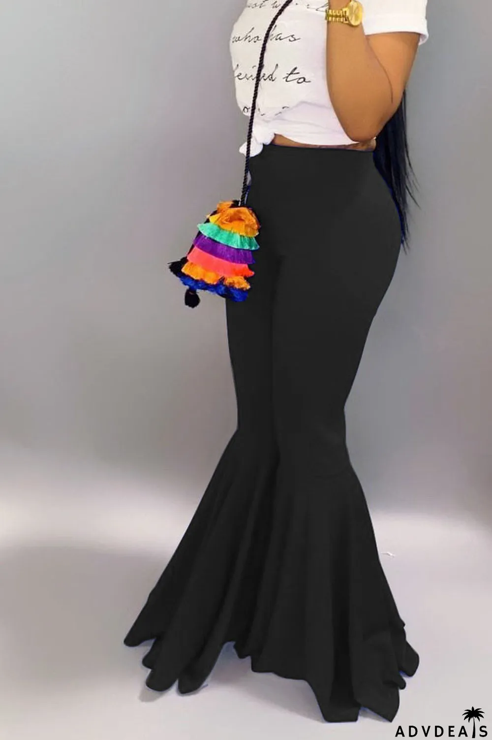 Orange venetian Elastic Fly Mid Solid Boot Cut Pants Bottoms