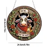 (US Only)2D Flat DIY Cow Flowers Diamond Art Pendant Window Hanging Art for Home Decor