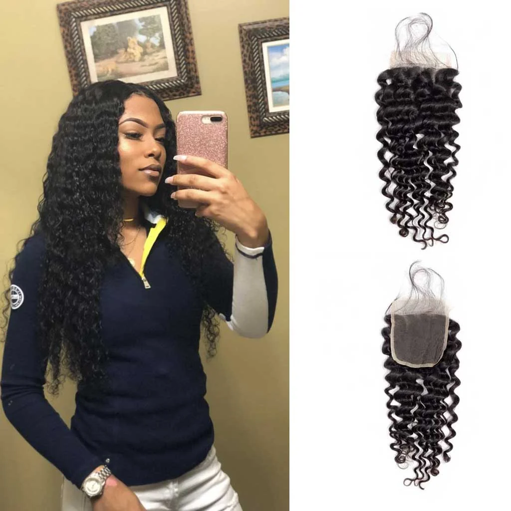 12A Deep Wave 4X4 5X5 Transparent Lace Closure Human Hair Closure