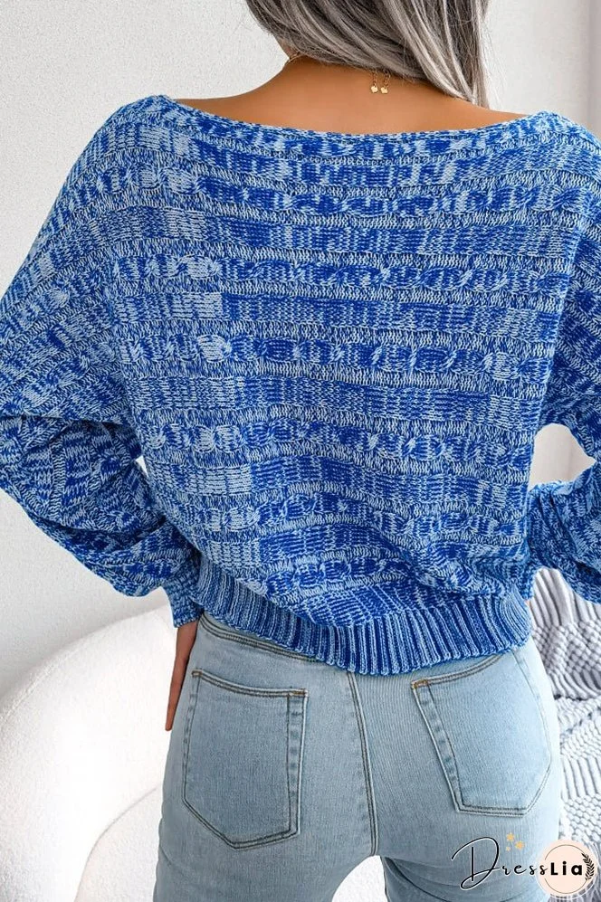Cable Knit Wide Shoulder Short Length Sweaters Top