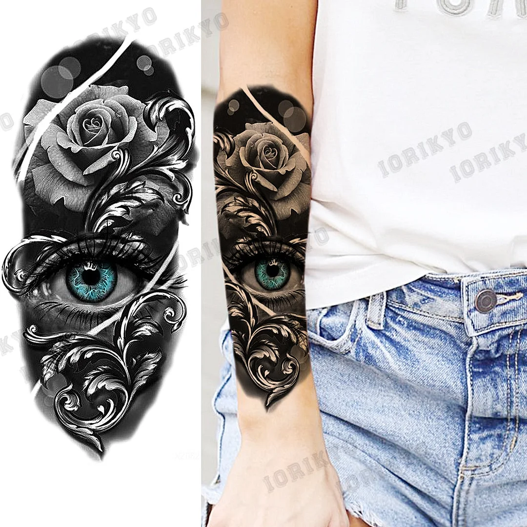 Black Devil Vampire Arm Temporary Tattoos For Women Adult Skull Lion Crown Compass Fake Tattoo Washable Body Art Painting Tatoos