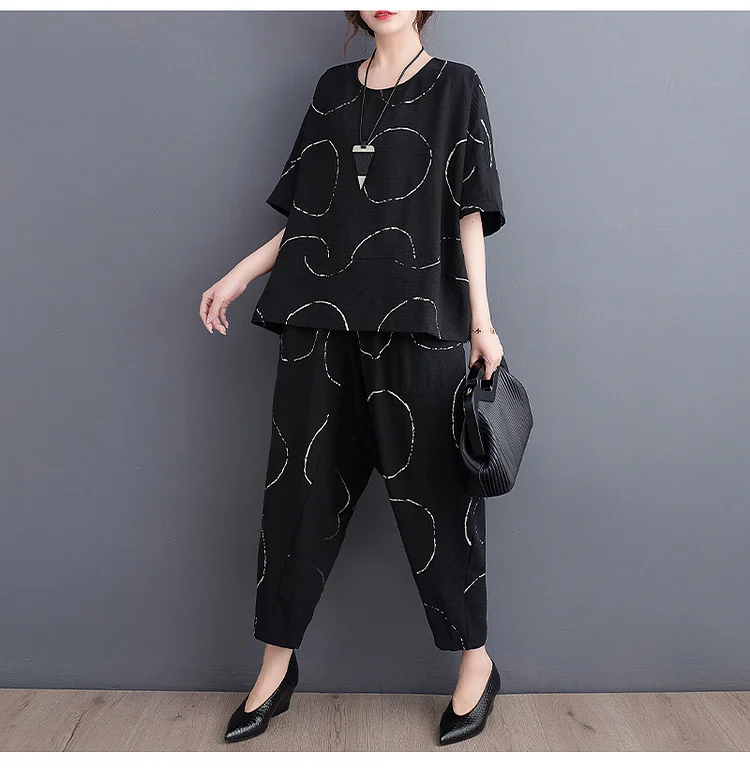Casual Bat Sleeve Top and Harem Pants Suits