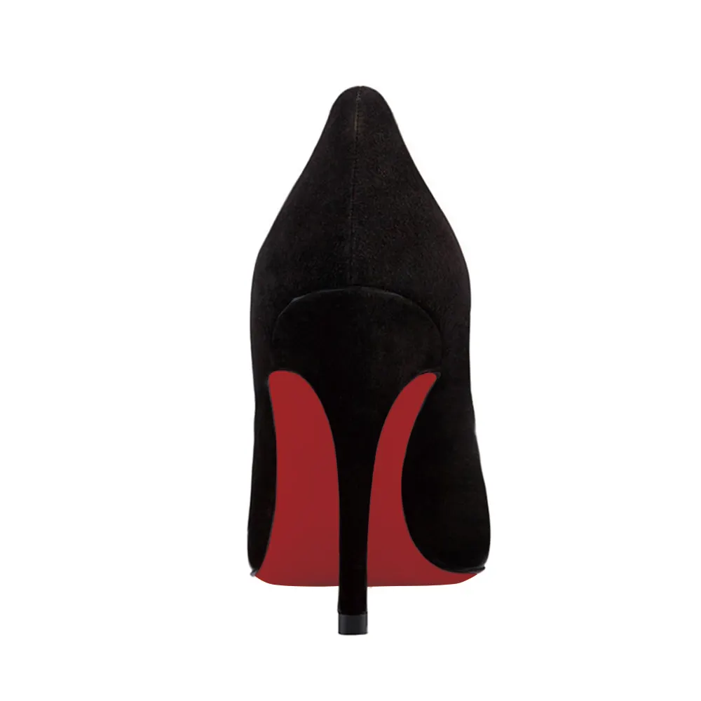 90mm Middle Heels Pointy Toe Pumps Black Suede-vocosishoes