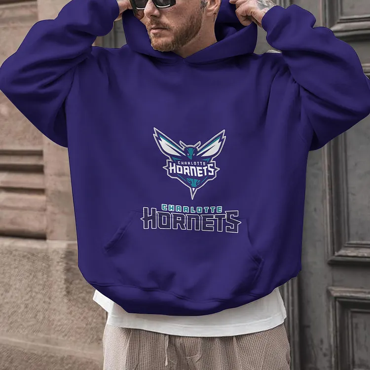 Charlotte Hornets Printed Hooded Pocket Pullover Hoodie