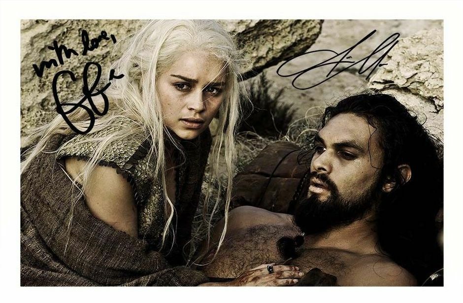 EMILIA CLARKE & JASON MOMOA - GAME OF THRONES AUTOGRAPH SIGNED Photo Poster painting POSTER