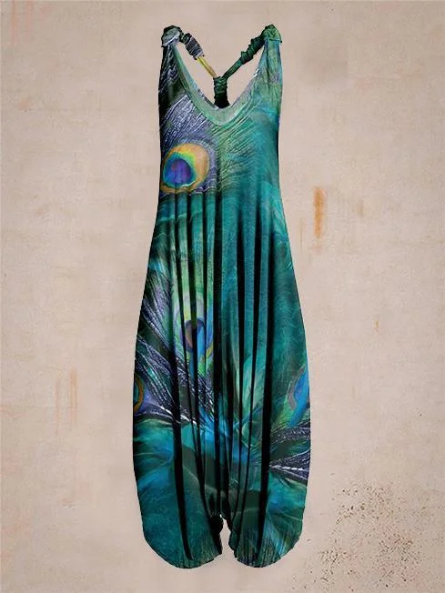 Women Summer Green Sleeveless Harem Jumpsuit