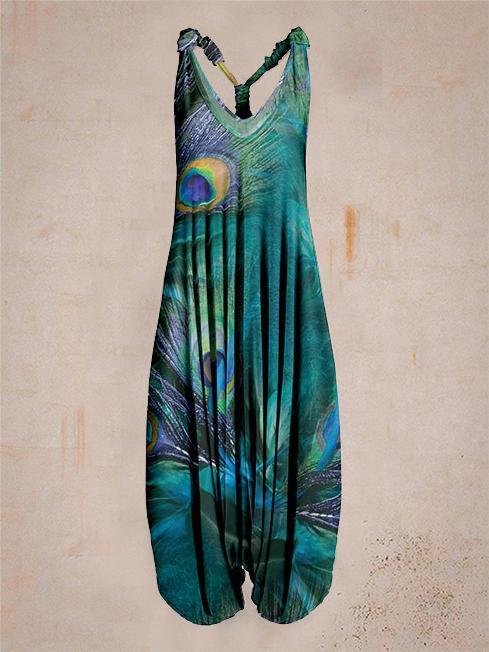 Women Summer Green Sleeveless Harem Jumpsuit