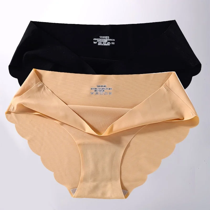 FINETOO 2PCS/Set M-XL Seamless Ice Silk Sexy Women Panties Pantys 7 Solid Colors Breathable Pantys Underwear For Girls Lingerie
