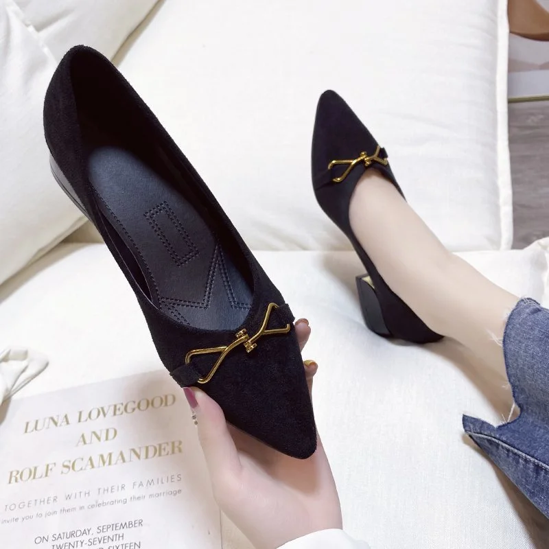 Breakj Breakj Heels Women's Velvet Commuting Fashion Single-Shoe Square Heel French Heel Lady Single Shoes OL Shallow Working Women's Shoes